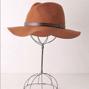 Anthropologie Leather Trimmed Rancher CAMEL Hat